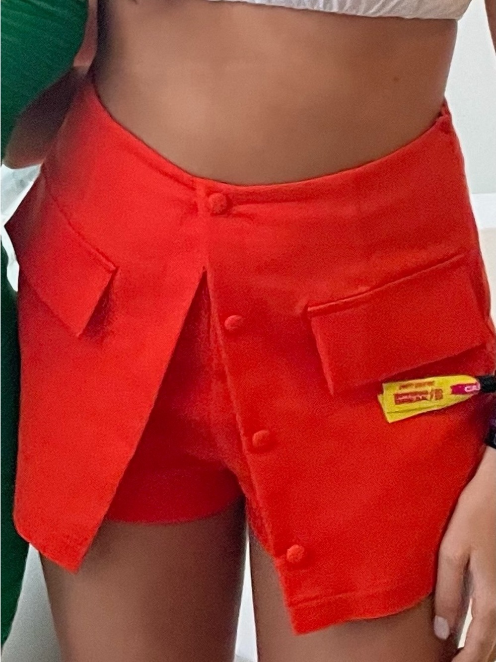 superdown Orange Button-Front Utility Skort Shorts